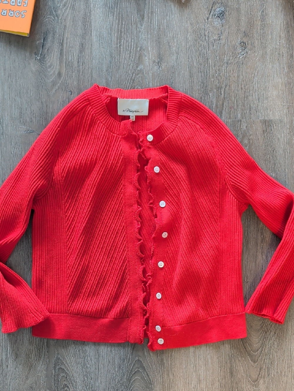 3.1 Phillip Lim Red Ruffled-Trim Button Cardigan